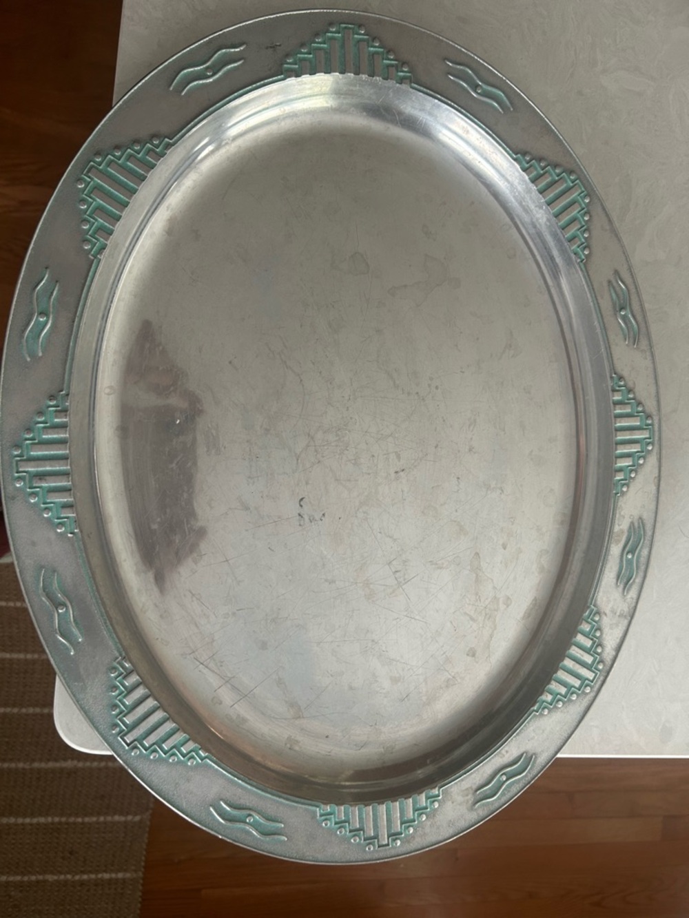 Wilton Silver Platter with Aqua Accents